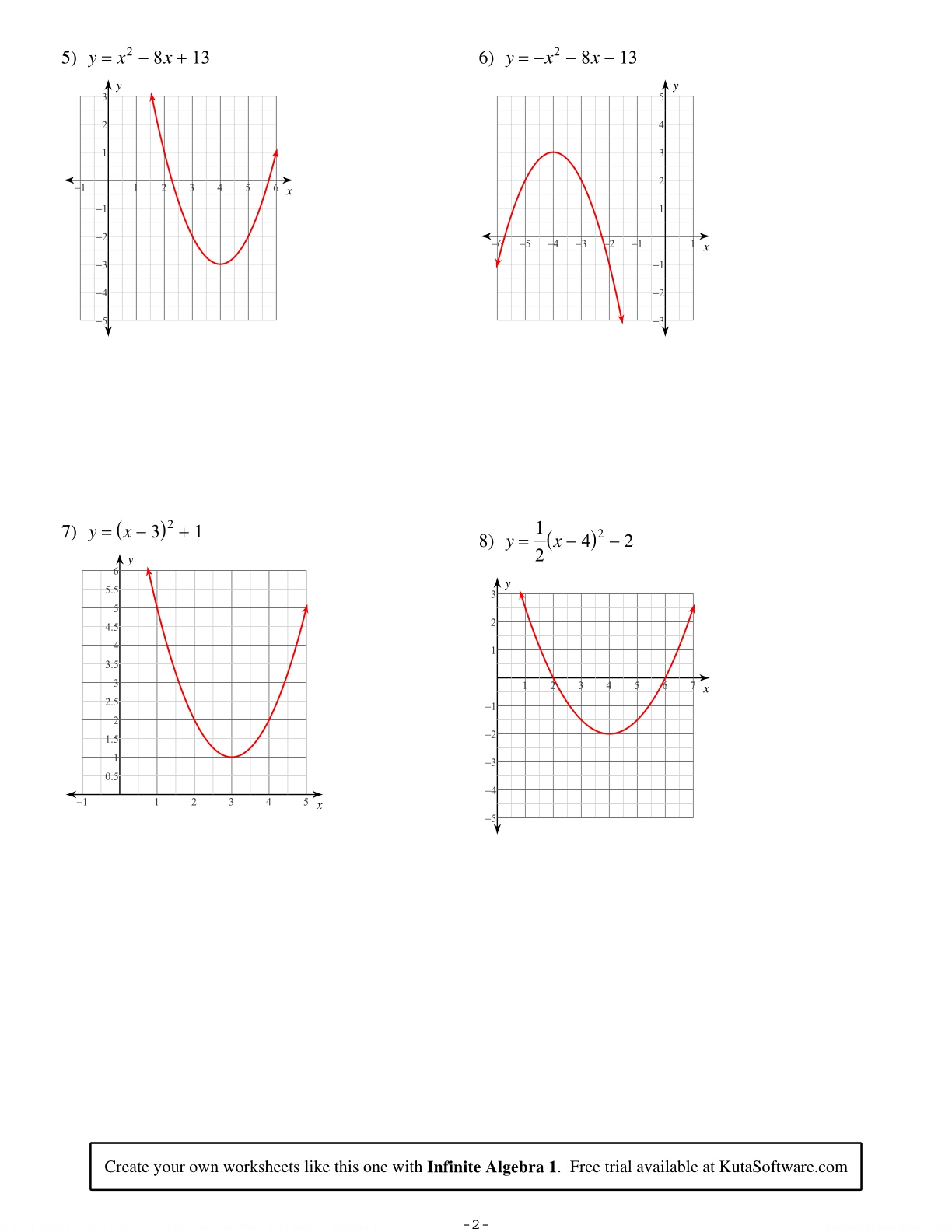 Quadratic Functions Throughout Quadratic Functions Worksheet With Answers